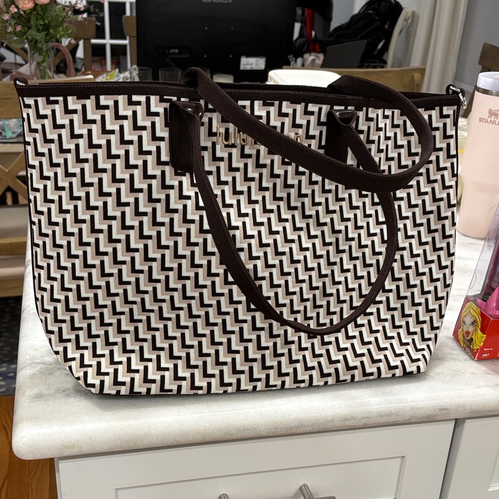 lululemon athletica Brown & Cream Woven Chevron Tote Laptop Bag
